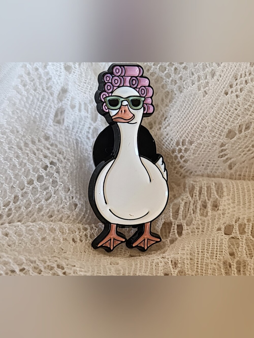🦆 "Duck in Hair Rollers and Sunglasses" Funny Enamel Pin